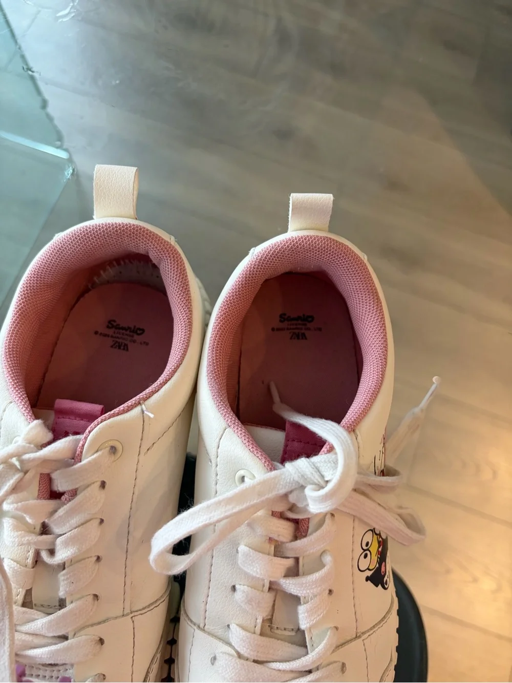 Girl’s Cream and Pink Casual Sneakers - Cute Heart Accent